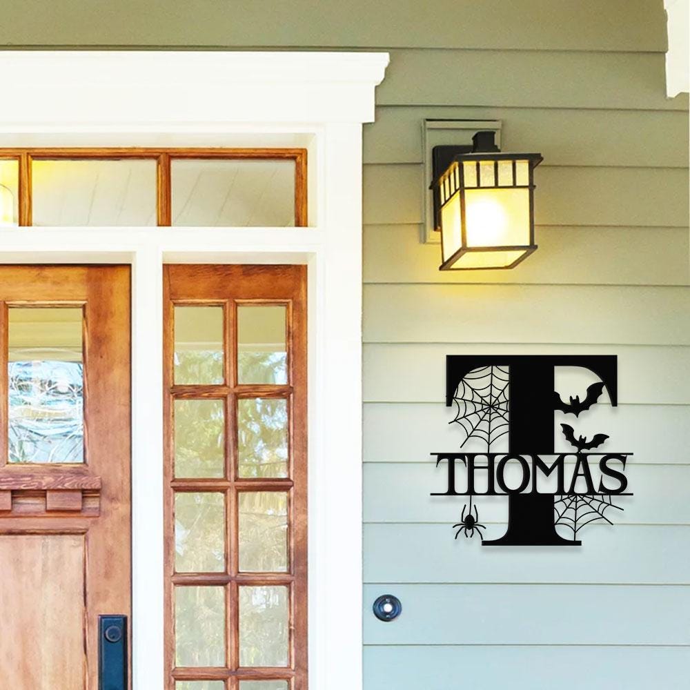 Metal Sign Halloween Decorative Name Sign, Personalized Split Letter Last Name, Halloween Sign, Outdoor Door Hanger, Housewarming Monogram