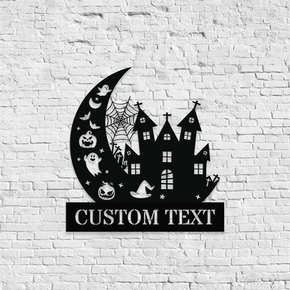 Metal Sign Halloween Falling Castle Boo Decorative Name Sign, Personalized Split Letter Last Name, Halloween Sign, Outdoor Door Monogram