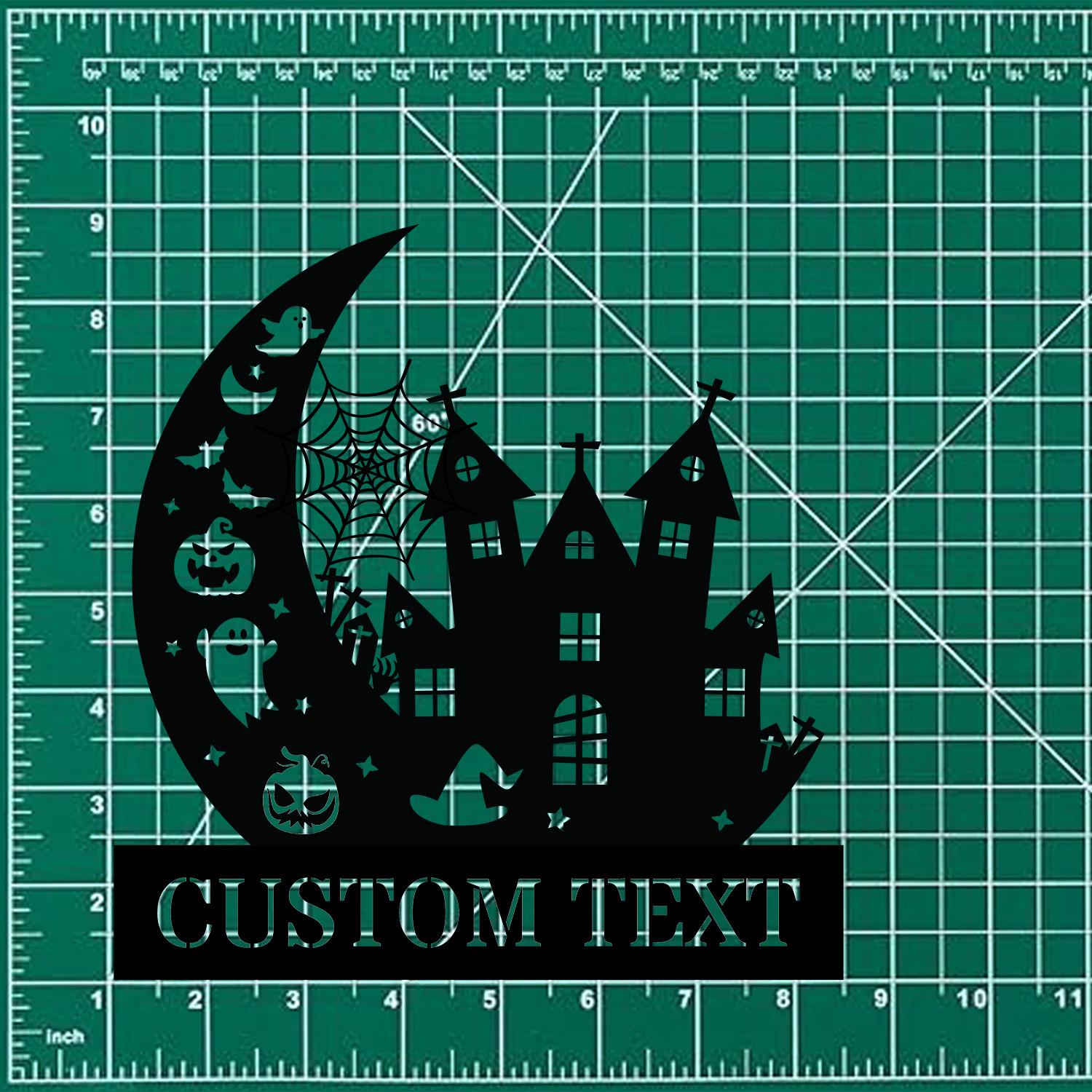 Metal Sign Halloween Falling Castle Boo Decorative Name Sign, Personalized Split Letter Last Name, Halloween Sign, Outdoor Door Monogram