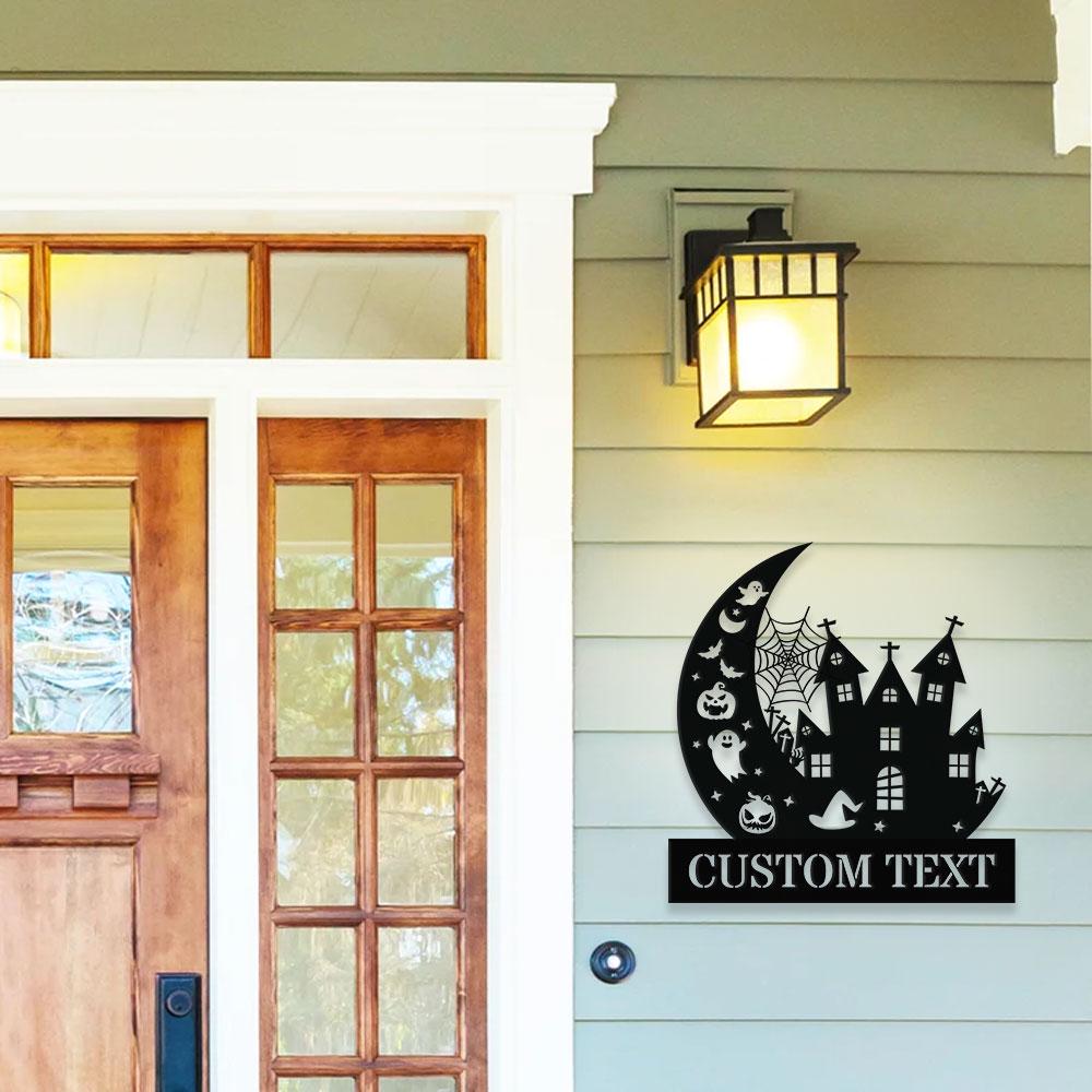 Metal Sign Halloween Falling Castle Boo Decorative Name Sign, Personalized Split Letter Last Name, Halloween Sign, Outdoor Door Monogram