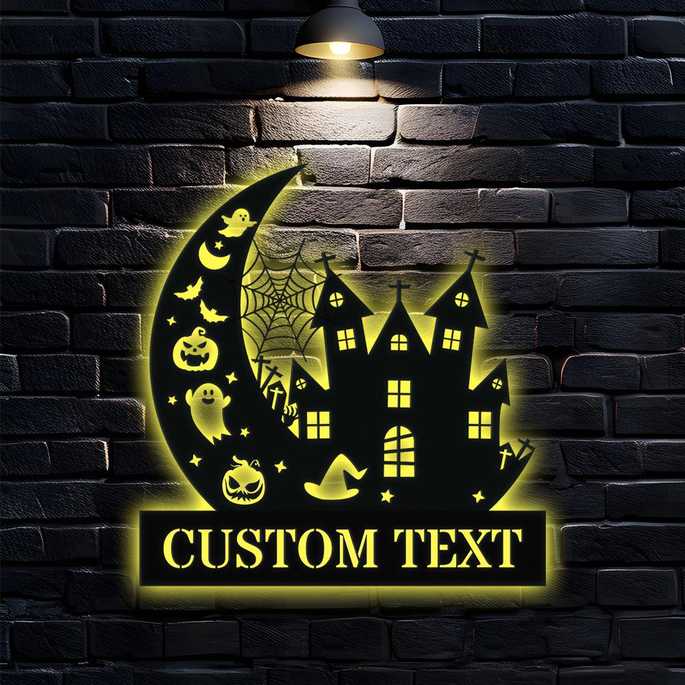 Metal Sign Halloween Falling Castle Boo Decorative Name Sign, Personalized Split Letter Last Name, Halloween Sign, Outdoor Door Monogram