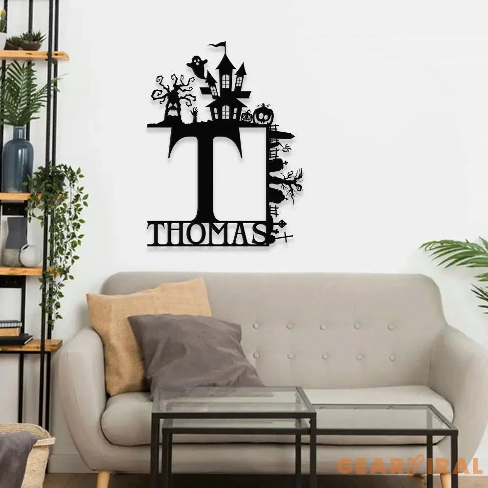 Metal Sign Halloween Falling Castle Decorative Name Sign Personalized Split Letter Last Name Halloween Sign Outdoor
