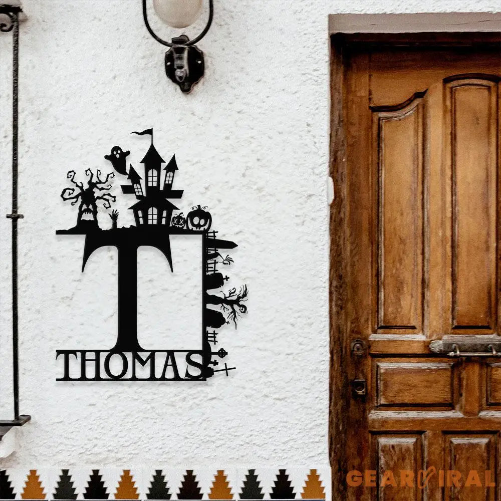 Metal Sign Halloween Falling Castle Decorative Name Sign Personalized Split Letter Last Name Halloween Sign Outdoor