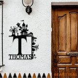 Metal Sign Halloween Falling Castle Decorative Name Sign Personalized Split Letter Last Name Halloween Sign Outdoor