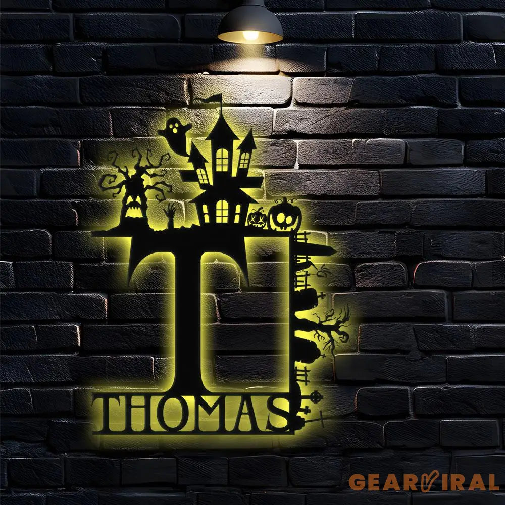 Metal Sign Halloween Falling Castle Decorative Name Sign Personalized Split Letter Last Name Halloween Sign Outdoor