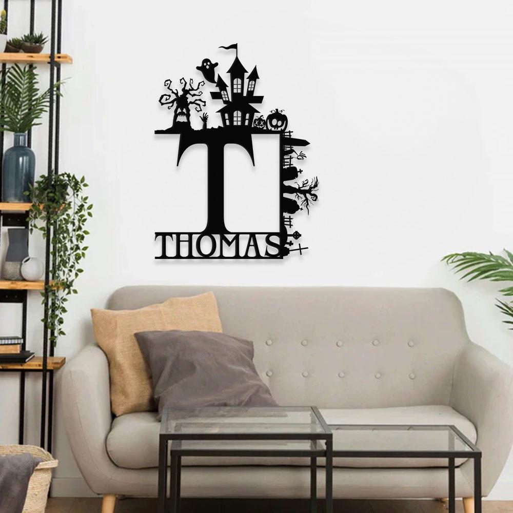 Metal Sign Halloween Falling Castle Decorative Name Sign, Personalized Split Letter Last Name, Halloween Sign, Outdoor Door Monogram