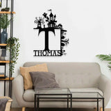Metal Sign Halloween Falling Castle Decorative Name Sign, Personalized Split Letter Last Name, Halloween Sign, Outdoor Door Monogram