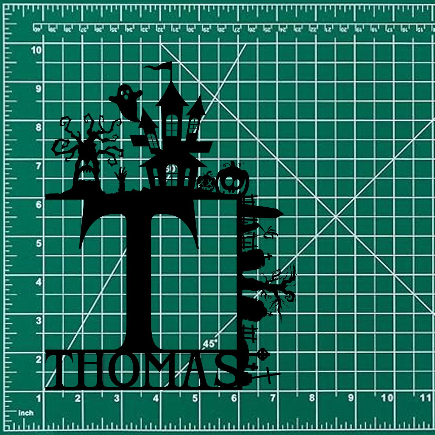 Metal Sign Halloween Falling Castle Decorative Name Sign, Personalized Split Letter Last Name, Halloween Sign, Outdoor Door Monogram
