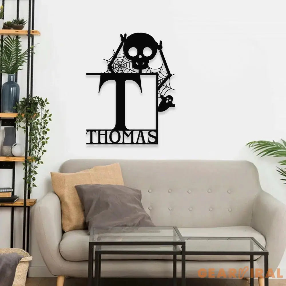 Metal Sign Halloween Funny Skull Decorative Name Sign Personalized Split Letter Last Name Halloween Sign Outdoor Door