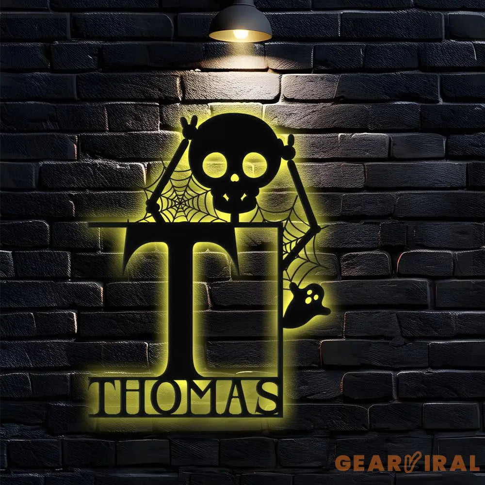 Metal Sign Halloween Funny Skull Decorative Name Sign Personalized Split Letter Last Name Halloween Sign Outdoor Door