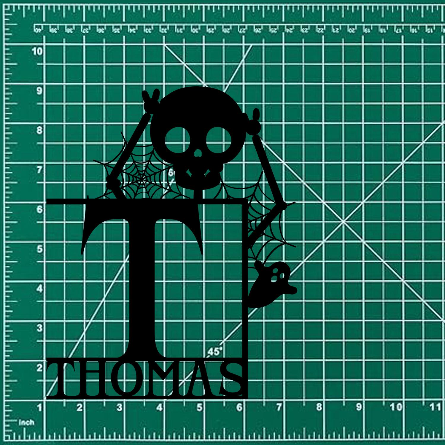 Metal Sign Halloween Funny Skull Decorative Name Sign, Personalized Split Letter Last Name, Halloween Sign, Outdoor Door Monogram