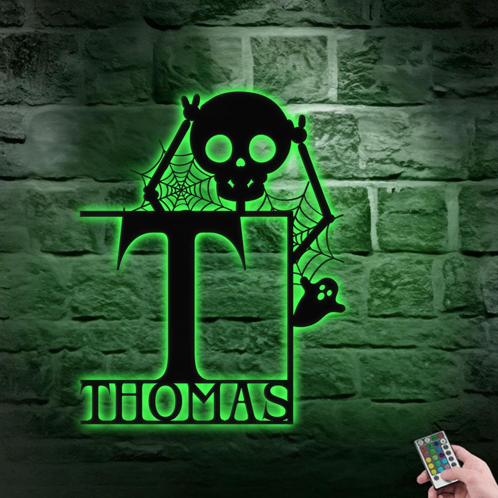 Metal Sign Halloween Funny Skull Decorative Name Sign, Personalized Split Letter Last Name, Halloween Sign, Outdoor Door Monogram