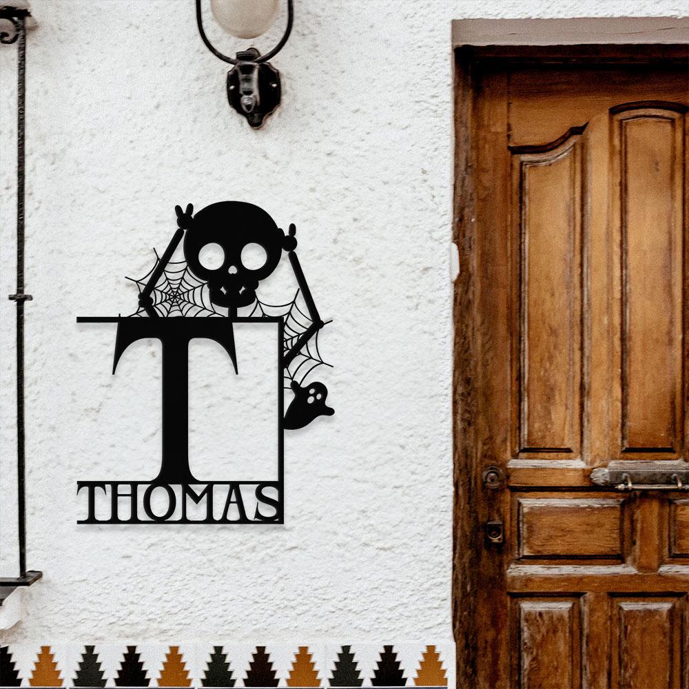 Metal Sign Halloween Funny Skull Decorative Name Sign, Personalized Split Letter Last Name, Halloween Sign, Outdoor Door Monogram