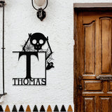 Metal Sign Halloween Funny Skull Decorative Name Sign, Personalized Split Letter Last Name, Halloween Sign, Outdoor Door Monogram