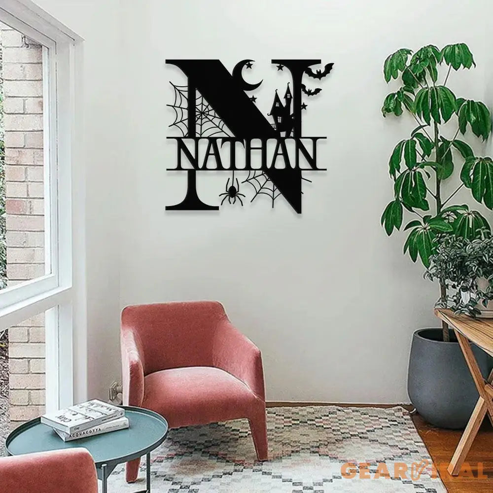 Metal Sign Halloween Spiderweb Decorative Name Sign Personalized Split Letter Last Name Halloween Sign Outdoor Door