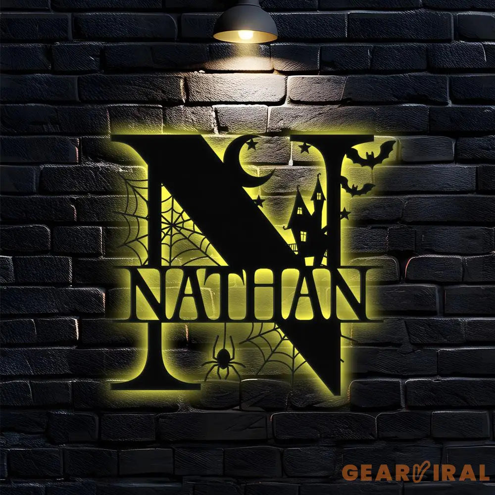 Metal Sign Halloween Spiderweb Decorative Name Sign Personalized Split Letter Last Name Halloween Sign Outdoor Door