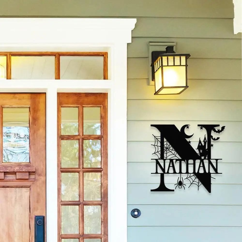 Metal Sign Halloween Spiderweb Decorative Name Sign Personalized Split Letter Last Name Halloween Sign Outdoor Door