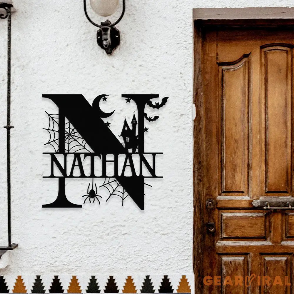 Metal Sign Halloween Spiderweb Decorative Name Sign Personalized Split Letter Last Name Halloween Sign Outdoor Door