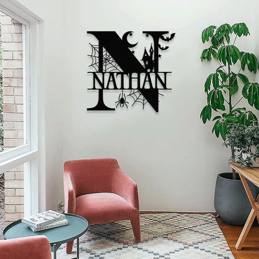Metal Sign Halloween Spiderweb Decorative Name Sign, Personalized Split Letter Last Name, Halloween Sign, Outdoor Door Monogram