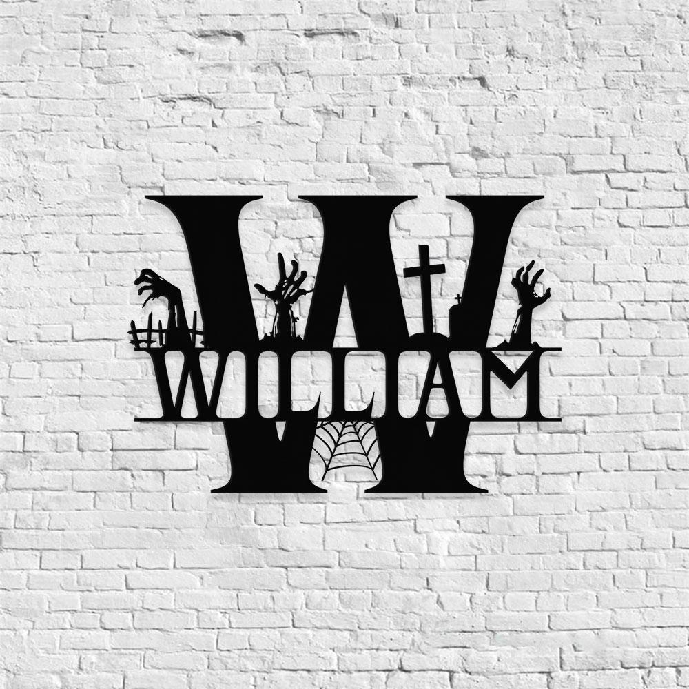 Metal Sign Halloween Vibe Decorative Name Sign, Personalized Split Letter Last Name, Halloween Sign, Outdoor Door Monogram