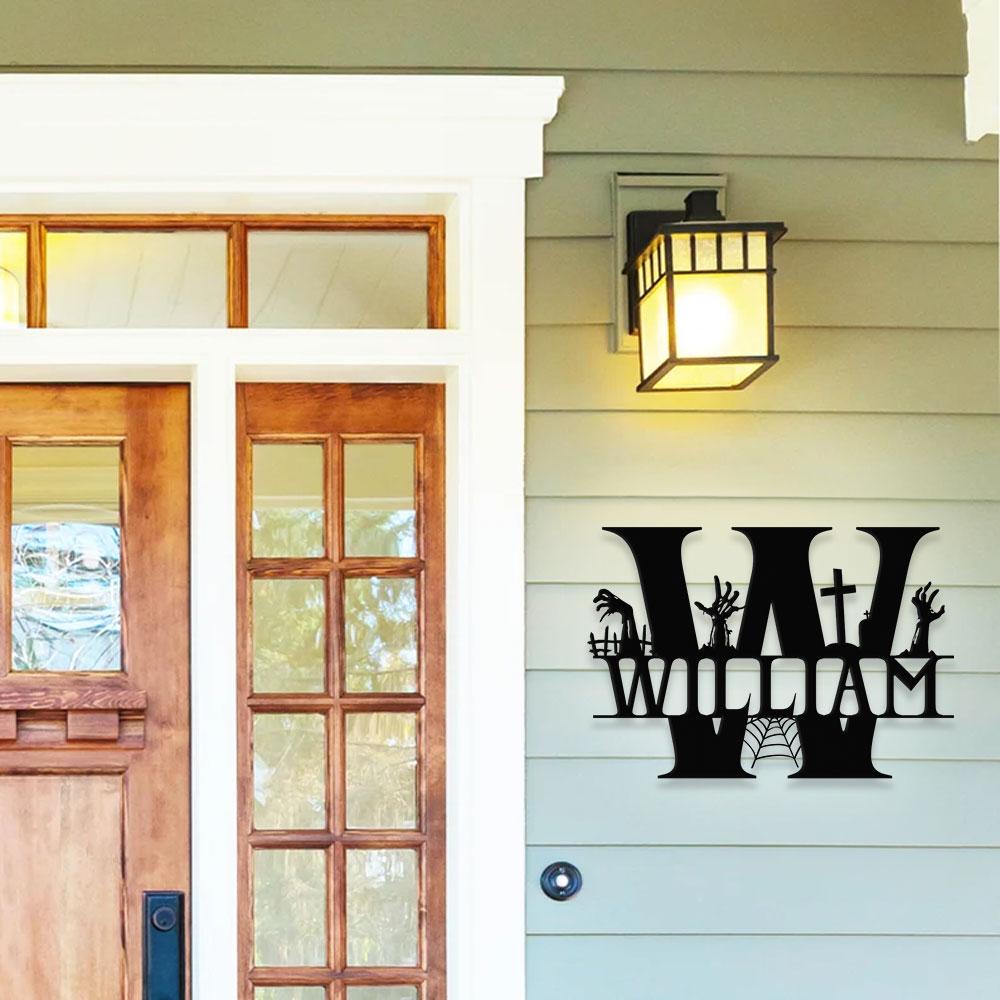 Metal Sign Halloween Vibe Decorative Name Sign, Personalized Split Letter Last Name, Halloween Sign, Outdoor Door Monogram