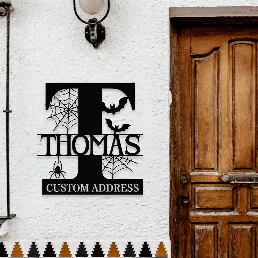 Metal Sign Halloween Vibe Family Name Sign Personalized Split Letter Last Name Halloween Sign Outdoor Door Monogram