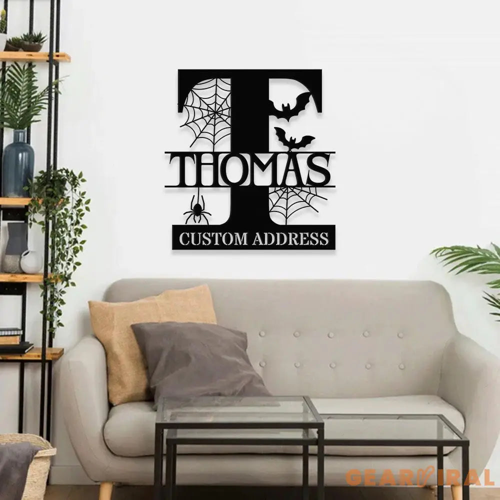 Metal Sign Halloween Vibe Family Name Sign Personalized Split Letter Last Name Halloween Sign Outdoor Door Monogram