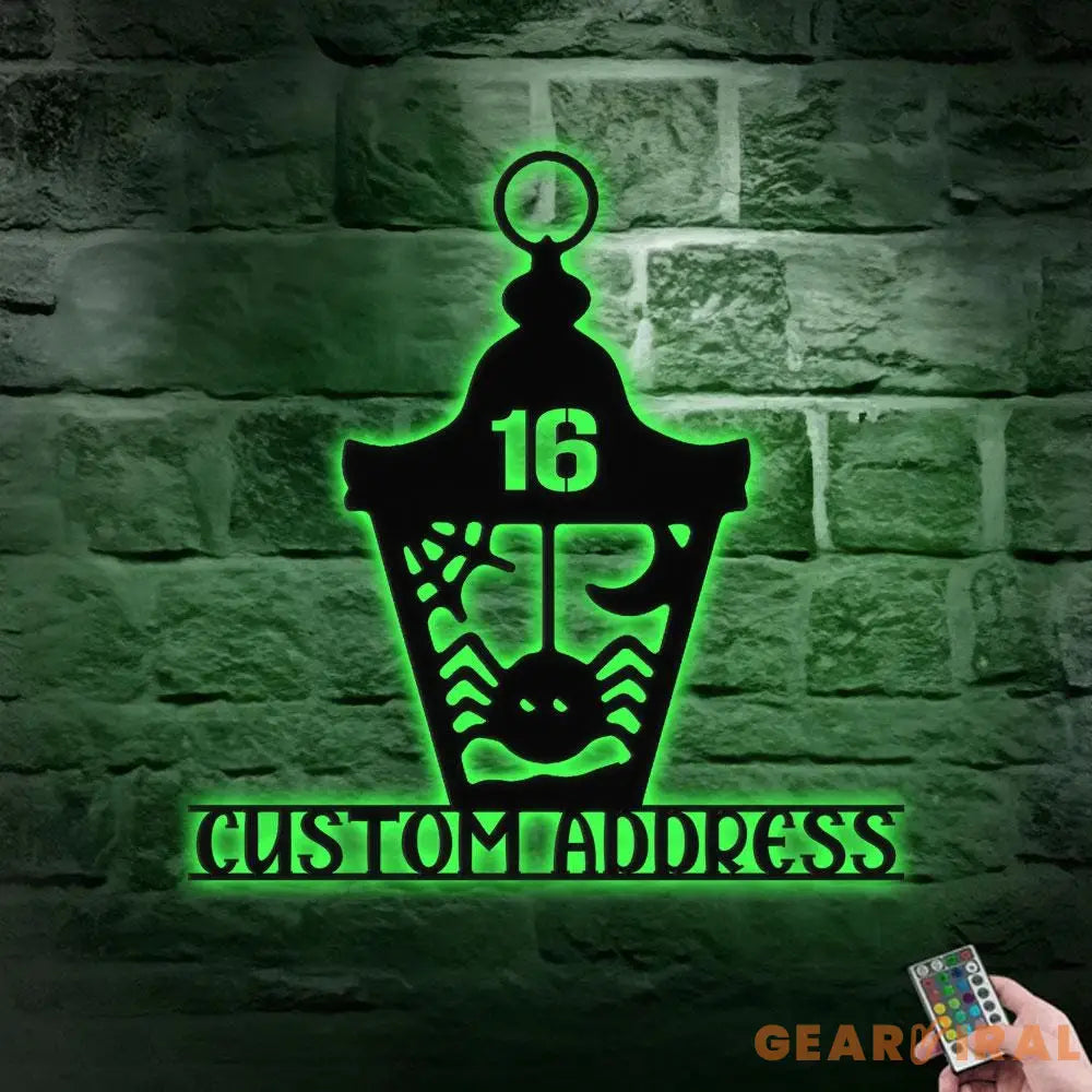 Metal Sign Lantern Bat Halloween Name Sign Personalized Name LED Lights Halloween Sign Outdoor Door Monogram Halloween