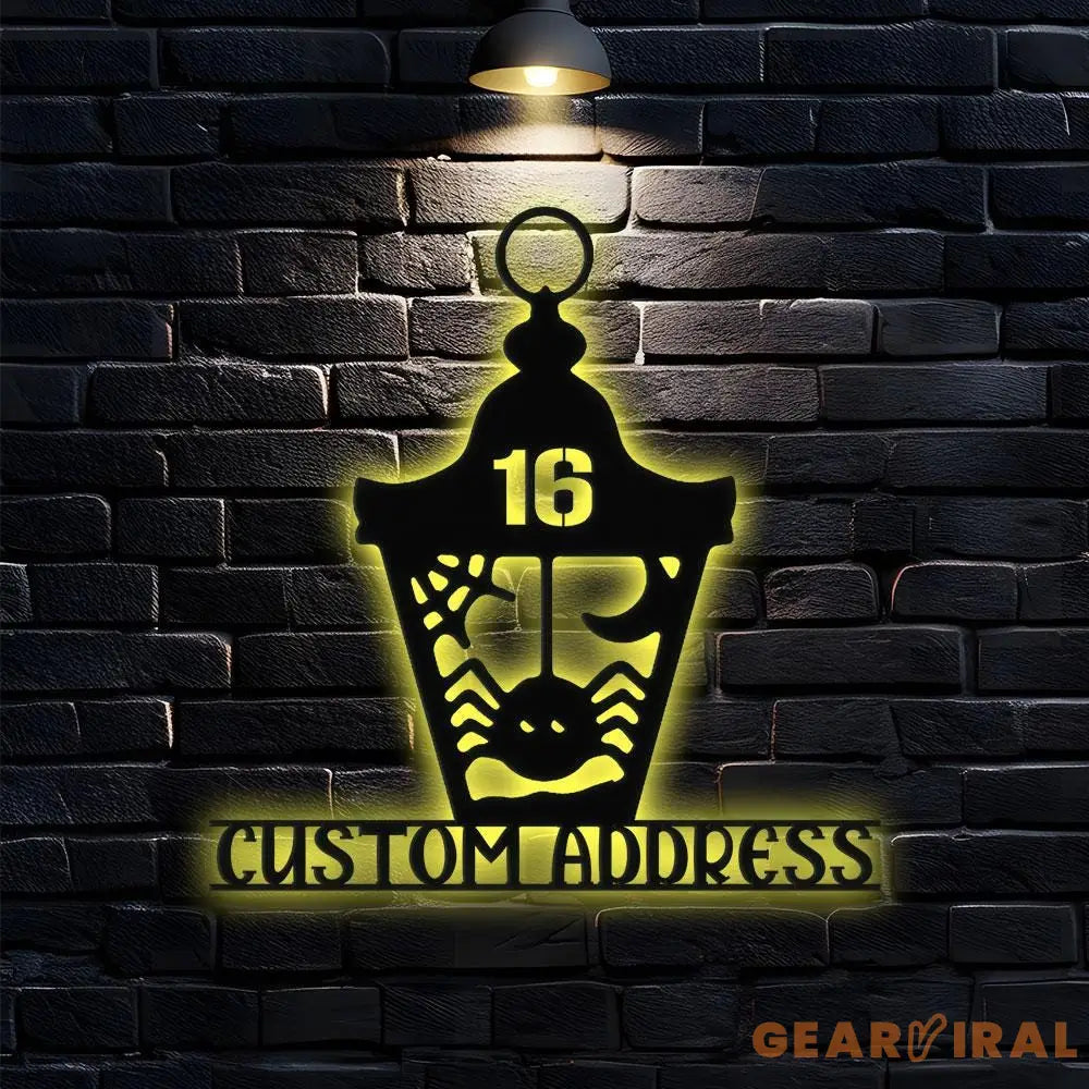 Metal Sign Lantern Bat Halloween Name Sign Personalized Name LED Lights Halloween Sign Outdoor Door Monogram Halloween