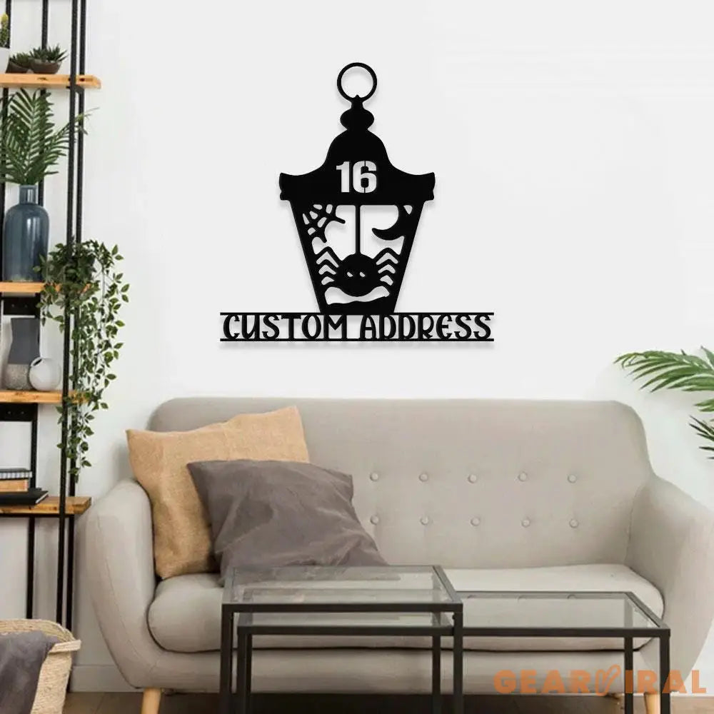 Metal Sign Lantern Bat Halloween Name Sign Personalized Name LED Lights Halloween Sign Outdoor Door Monogram Halloween