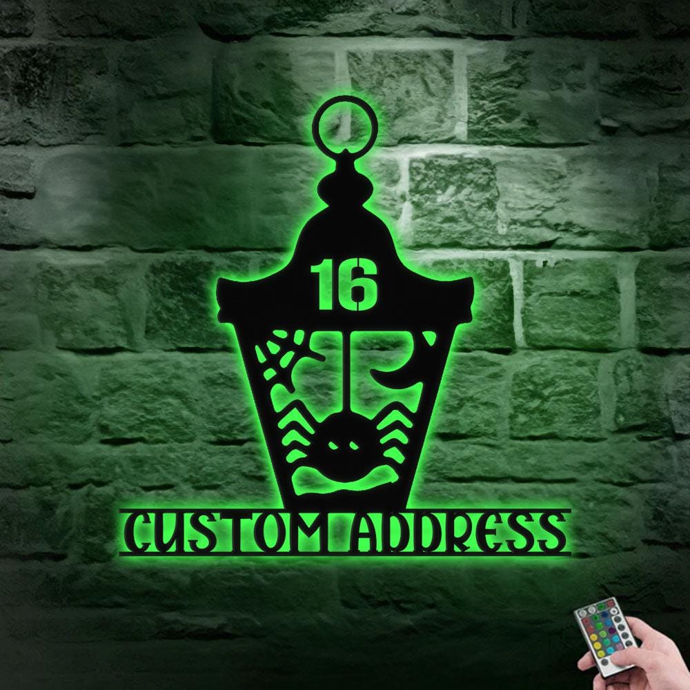 Metal Sign Lantern Bat Halloween Name Sign, Personalized Name LED Lights, Halloween Sign, Outdoor Door Monogram, Halloween Metal sign