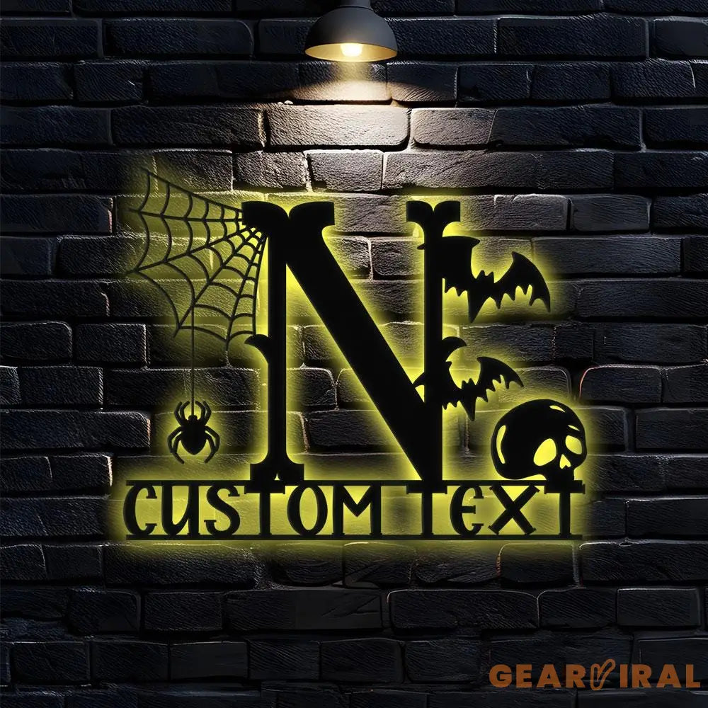 Metal Sign Monograms Halloween Name Sign Personalized Name LED Lights Halloween Sign Outdoor Door Monogram Halloween