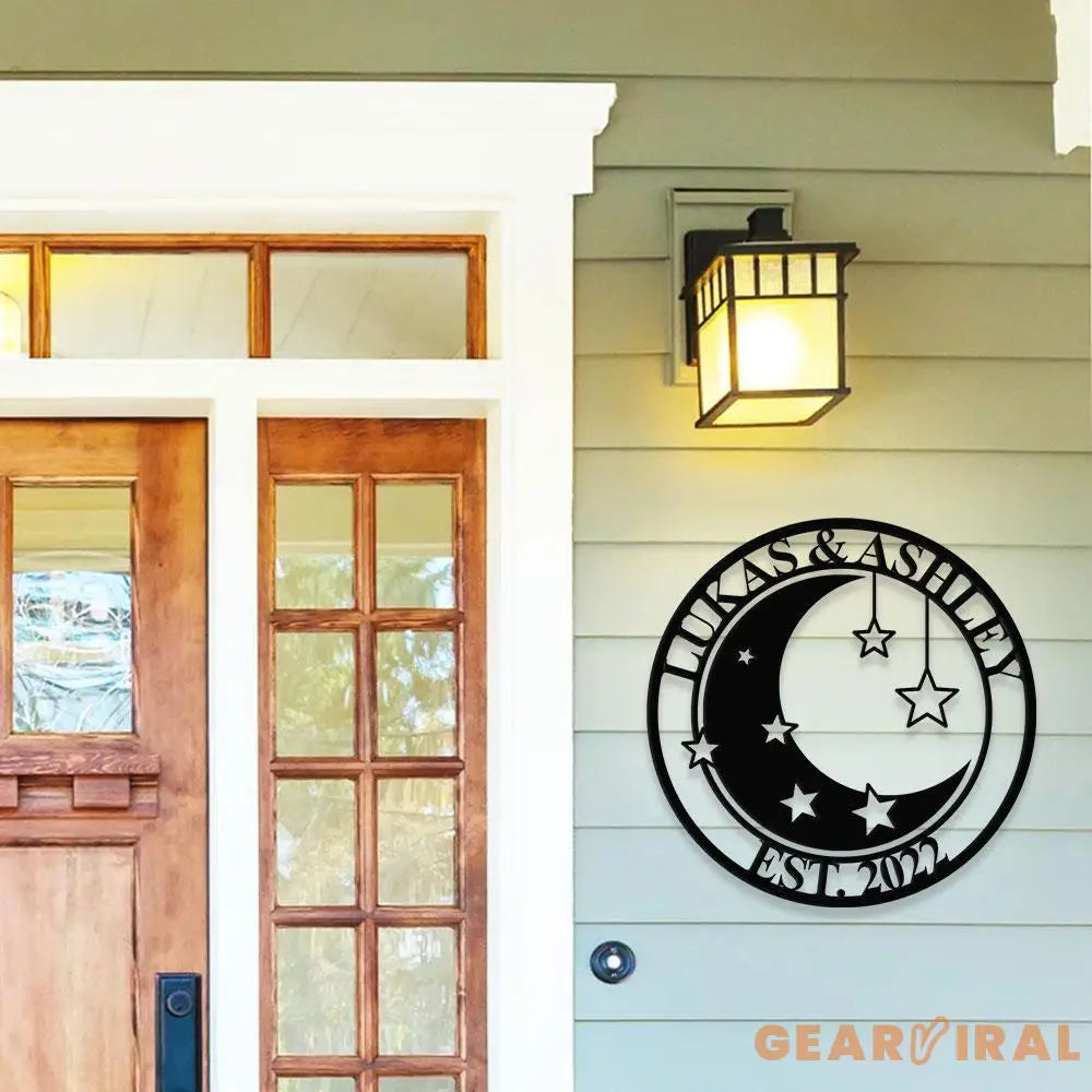 Metal Sign Moon Lovers Decorative Name Sign Personalized Split Letter Last Name Moon Decor Outdoor Door Hanger