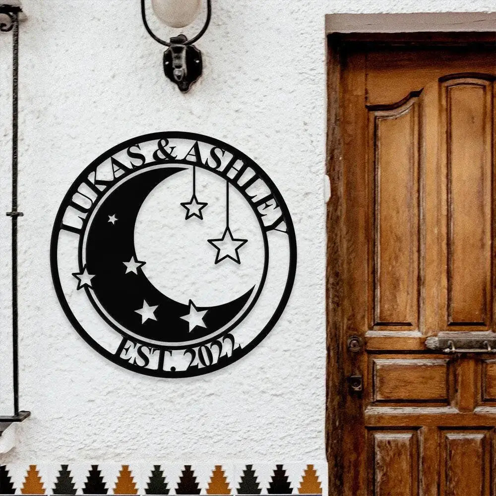 Metal Sign Moon Lovers Decorative Name Sign Personalized Split Letter Last Name Moon Decor Outdoor Door Hanger