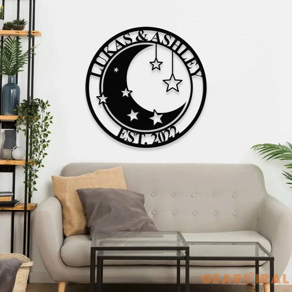 Metal Sign Moon Lovers Decorative Name Sign Personalized Split Letter Last Name Moon Decor Outdoor Door Hanger