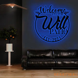 Metal Sign Patio Sign with Led Lights Welcome to Our Patio Sign Custom Family Name Housewarming Gift Wedding Gift Wall