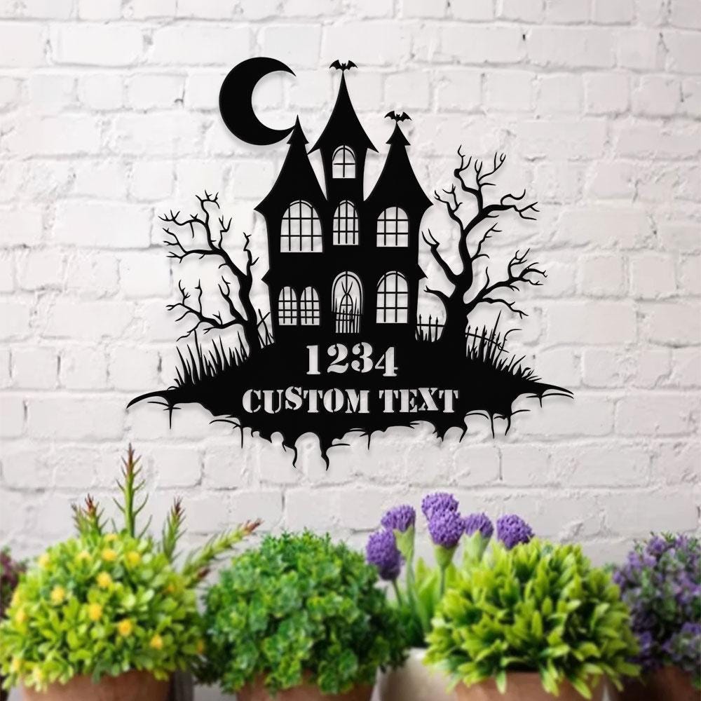Metal Sign Scary House Halloween Name Sign, Personalized Name LED Lights, Halloween Sign, Outdoor Door Monogram, Halloween Metal sign