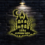 Metal Sign Scary House Halloween Name Sign, Personalized Name LED Lights, Halloween Sign, Outdoor Door Monogram, Halloween Metal sign