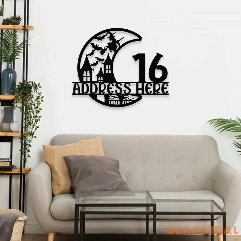 Metal Sign Scary Moon Halloween Name Sign Personalized Name LED Lights Halloween Sign Outdoor Door Monogram Halloween
