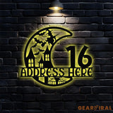 Metal Sign Scary Moon Halloween Name Sign Personalized Name LED Lights Halloween Sign Outdoor Door Monogram Halloween