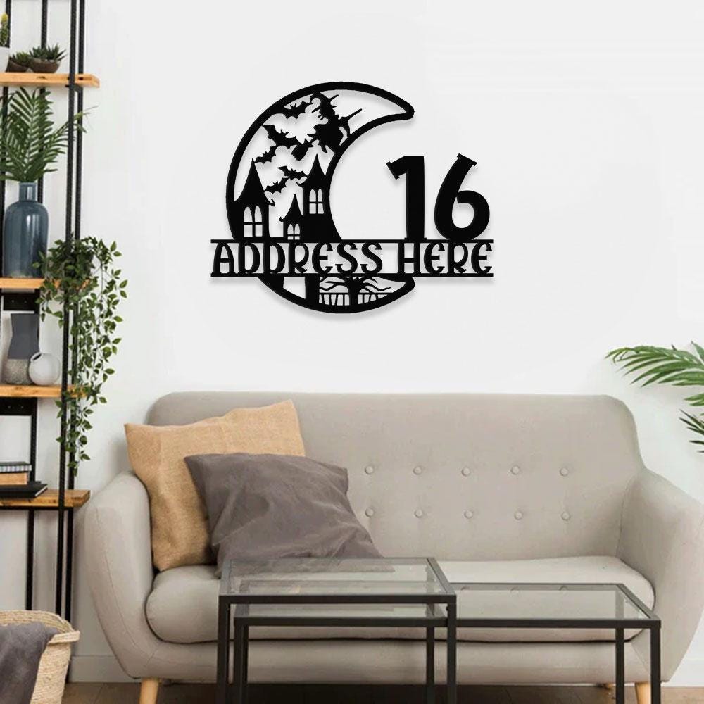 Metal Sign Scary Moon Halloween Name Sign, Personalized Name LED Lights, Halloween Sign, Outdoor Door Monogram, Halloween Metal sign