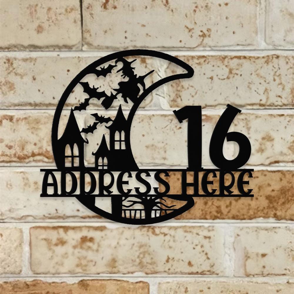 Metal Sign Scary Moon Halloween Name Sign, Personalized Name LED Lights, Halloween Sign, Outdoor Door Monogram, Halloween Metal sign