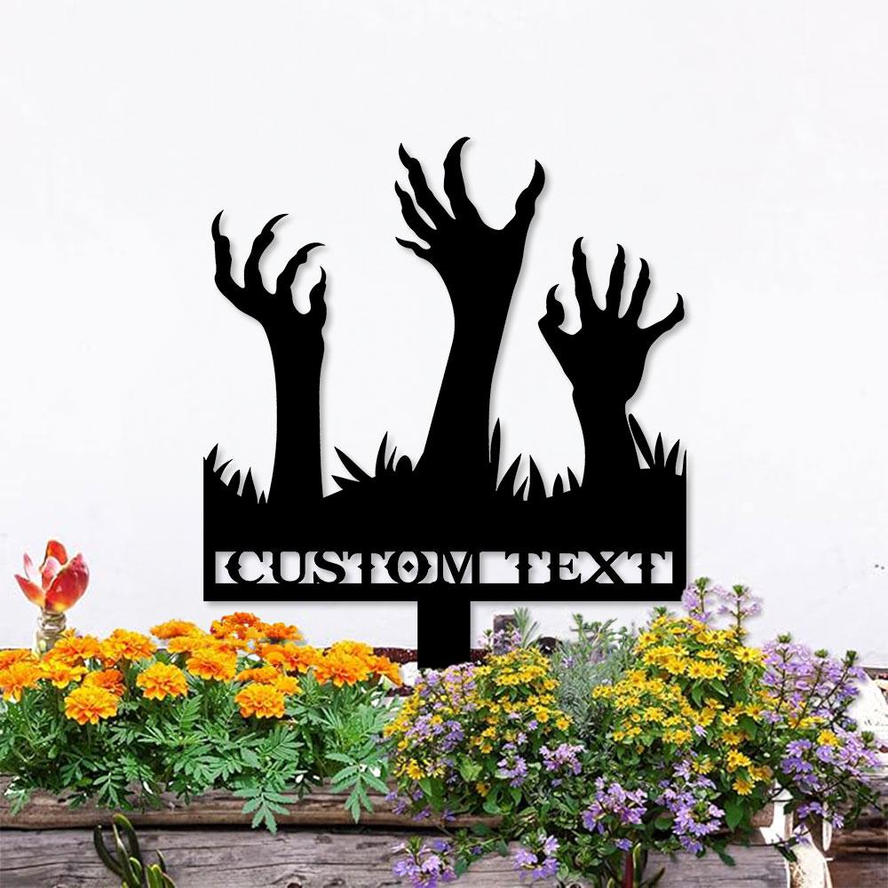 Metal Sign Scary Zombie Arms Halloween Name Metal Stake,Personalized Family Name Yard Sign, Outdoor Door Garden Decor