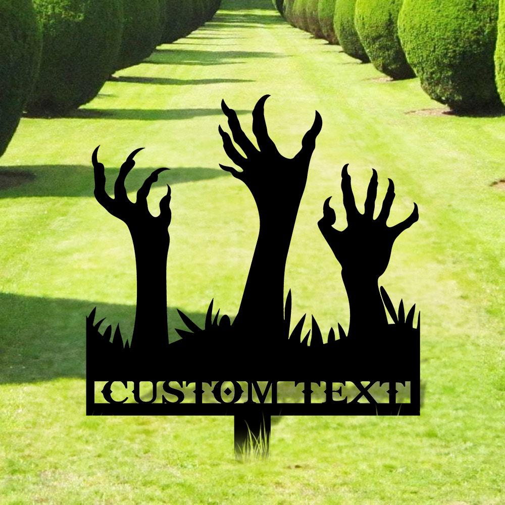 Metal Sign Scary Zombie Arms Halloween Name Metal Stake,Personalized Family Name Yard Sign, Outdoor Door Garden Decor