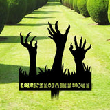 Metal Sign Scary Zombie Arms Halloween Name Metal Stake,Personalized Family Name Yard Sign, Outdoor Door Garden Decor