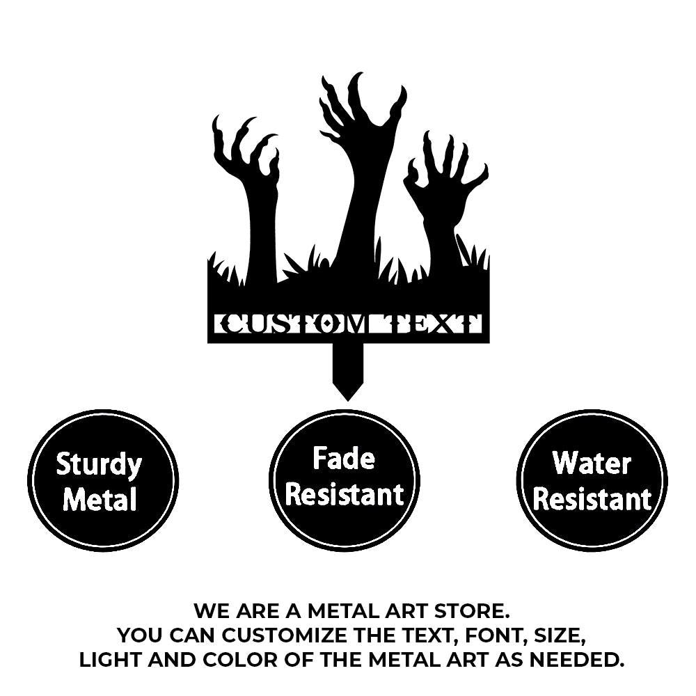 Metal Sign Scary Zombie Arms Halloween Name Metal Stake,Personalized Family Name Yard Sign, Outdoor Door Garden Decor