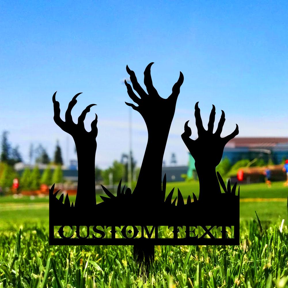 Metal Sign Scary Zombie Arms Halloween Name Metal Stake,Personalized Family Name Yard Sign, Outdoor Door Garden Decor