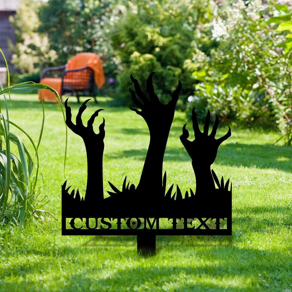Metal Sign Scary Zombie Arms Halloween Name Metal Stake,Personalized Family Name Yard Sign, Outdoor Door Garden Decor