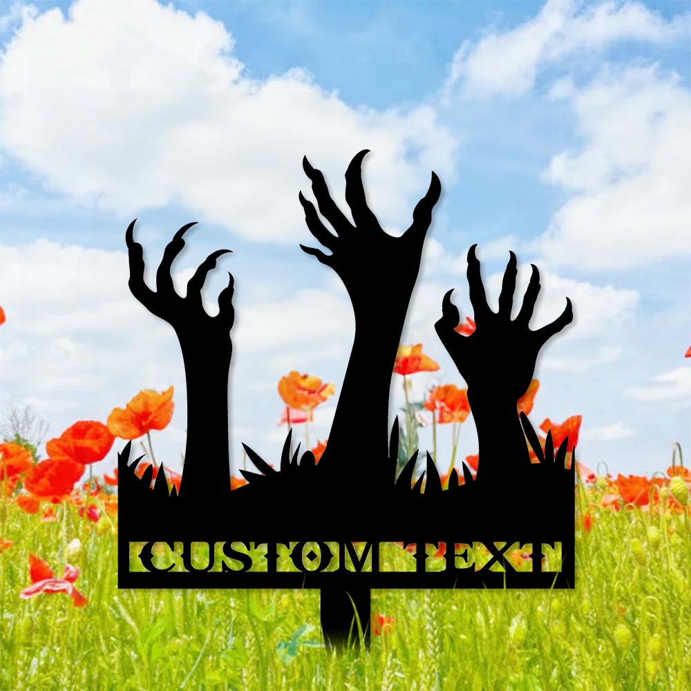 Metal Sign Scary Zombie Arms Halloween Name Metal Stake,Personalized Family Name Yard Sign, Outdoor Door Garden Decor