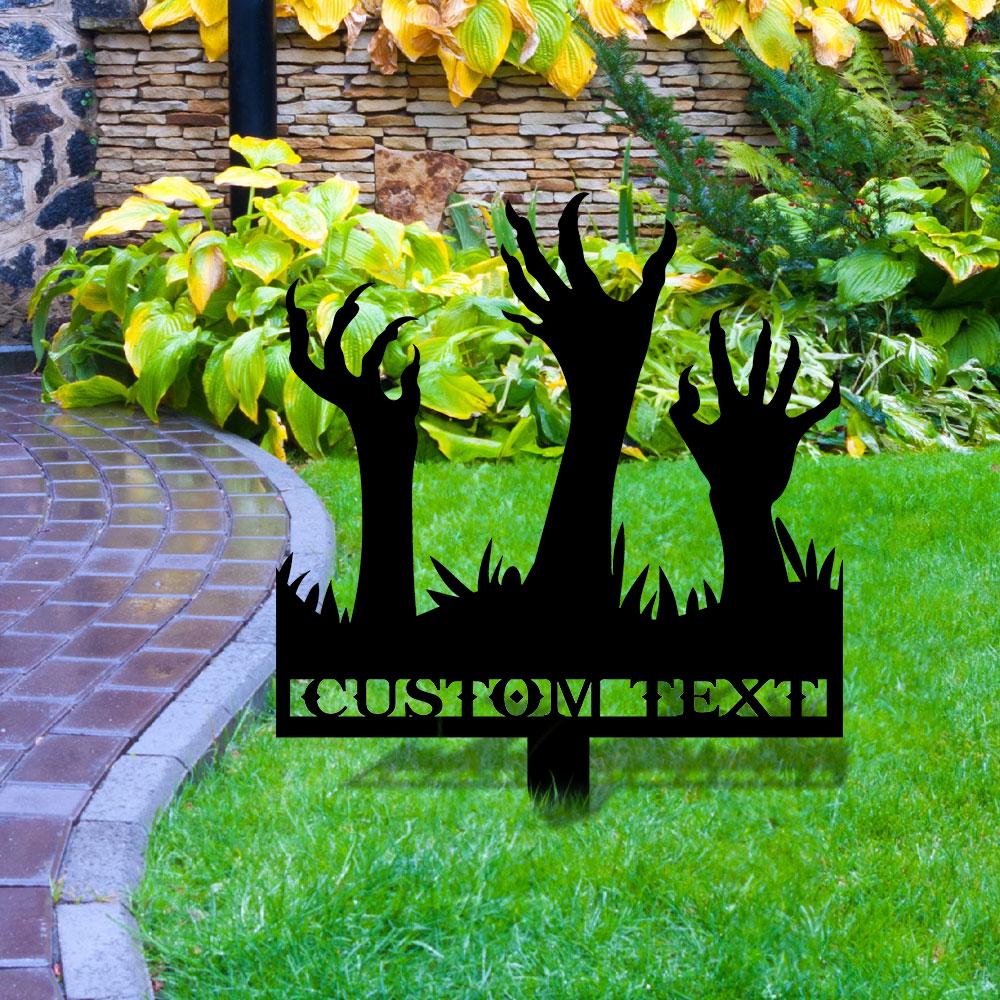 Metal Sign Scary Zombie Arms Halloween Name Metal Stake,Personalized Family Name Yard Sign, Outdoor Door Garden Decor